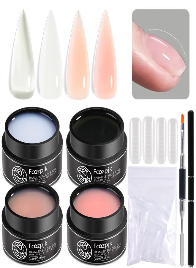 Fcozpjk Builder Gel for Nails, 4 Colors Thickening Builder Nail Gel Clear Milky White Nude Pink Nail Strengthener Gels Kit with Brush Pen Soak Off UV Polish Nail Extension Manicure Supplies - Image 1